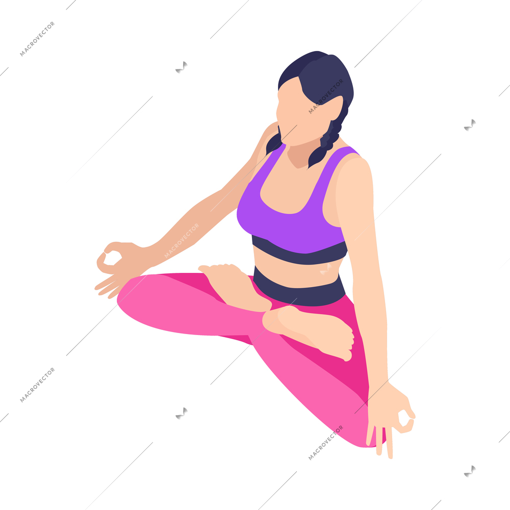Isometric icon with woman meditating in lotus yoga position 3d vector illustration