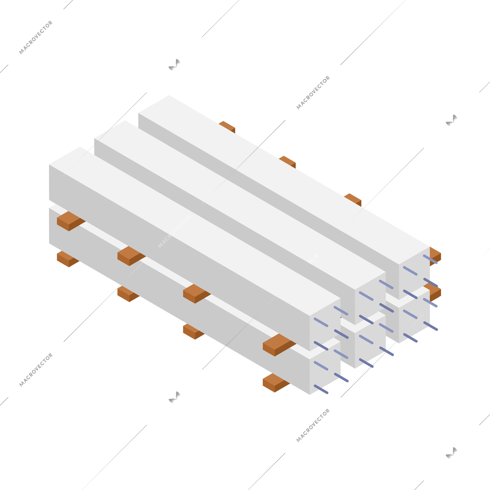 Concrete cement production isometric icon with 3d reinforced products on pallet vector illustration