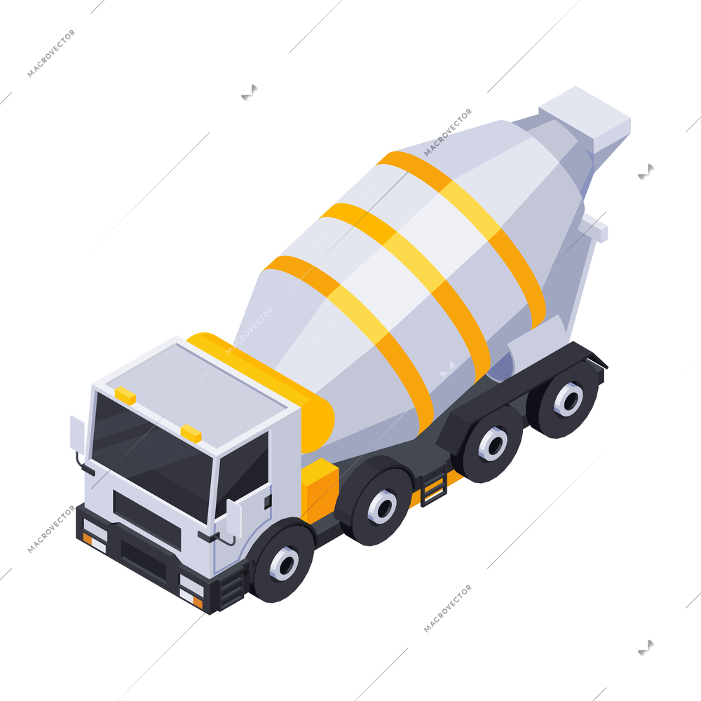 Isometric color concrete mixer truck icon on white background 3d vector illustration