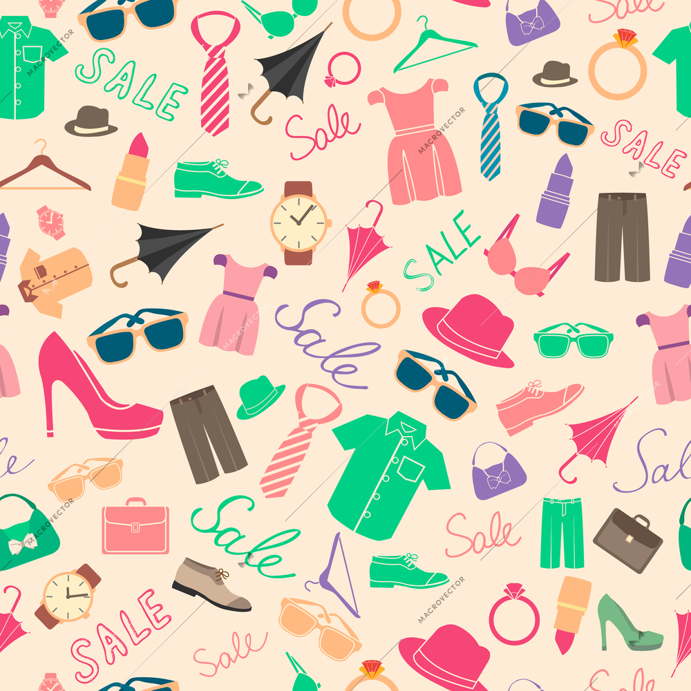 Fashion and clothes accessories seamless pattern vector illustration