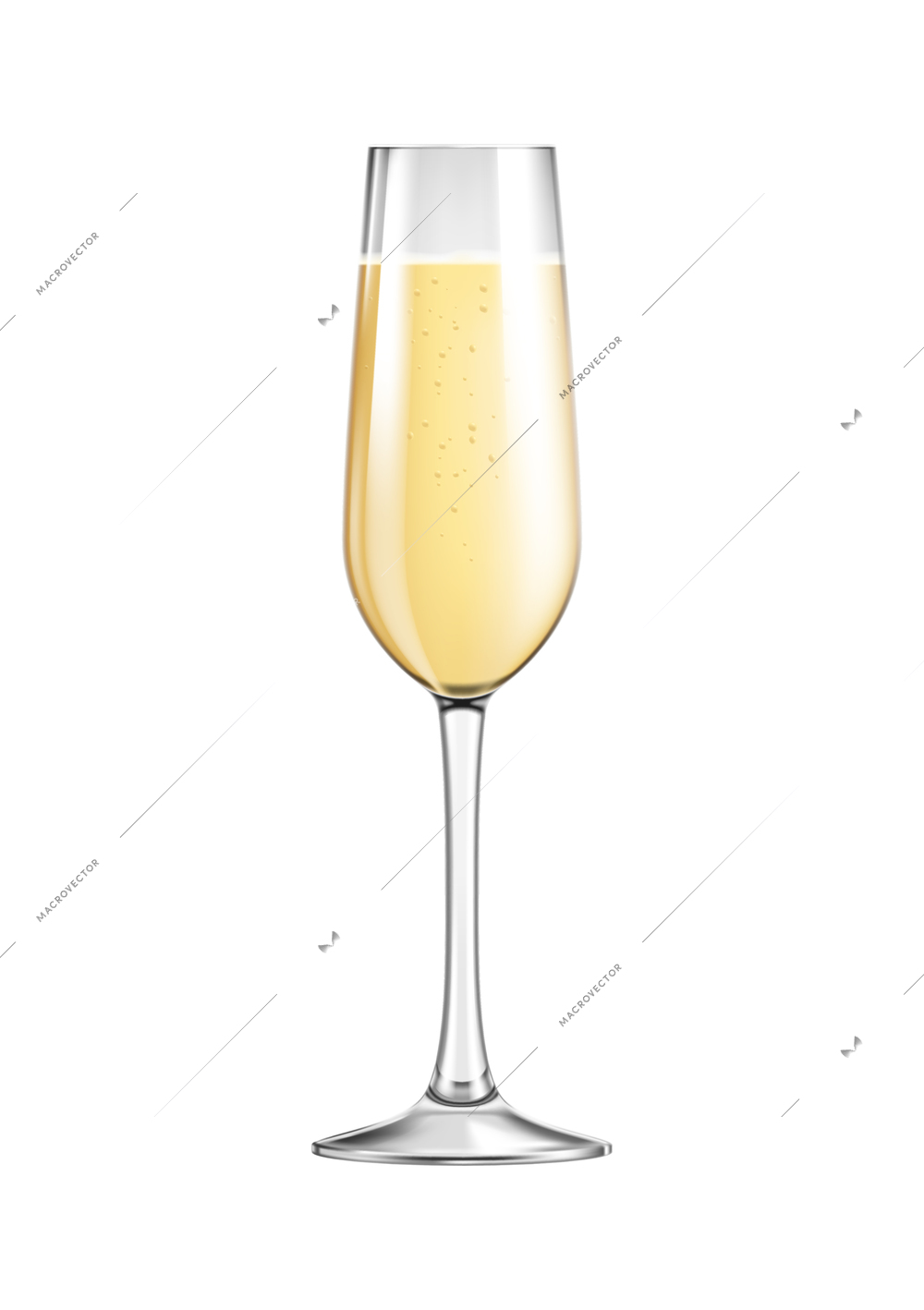 Full glass of champagne realistic vector illustration