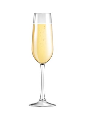 Full glass of champagne realistic vector illustration