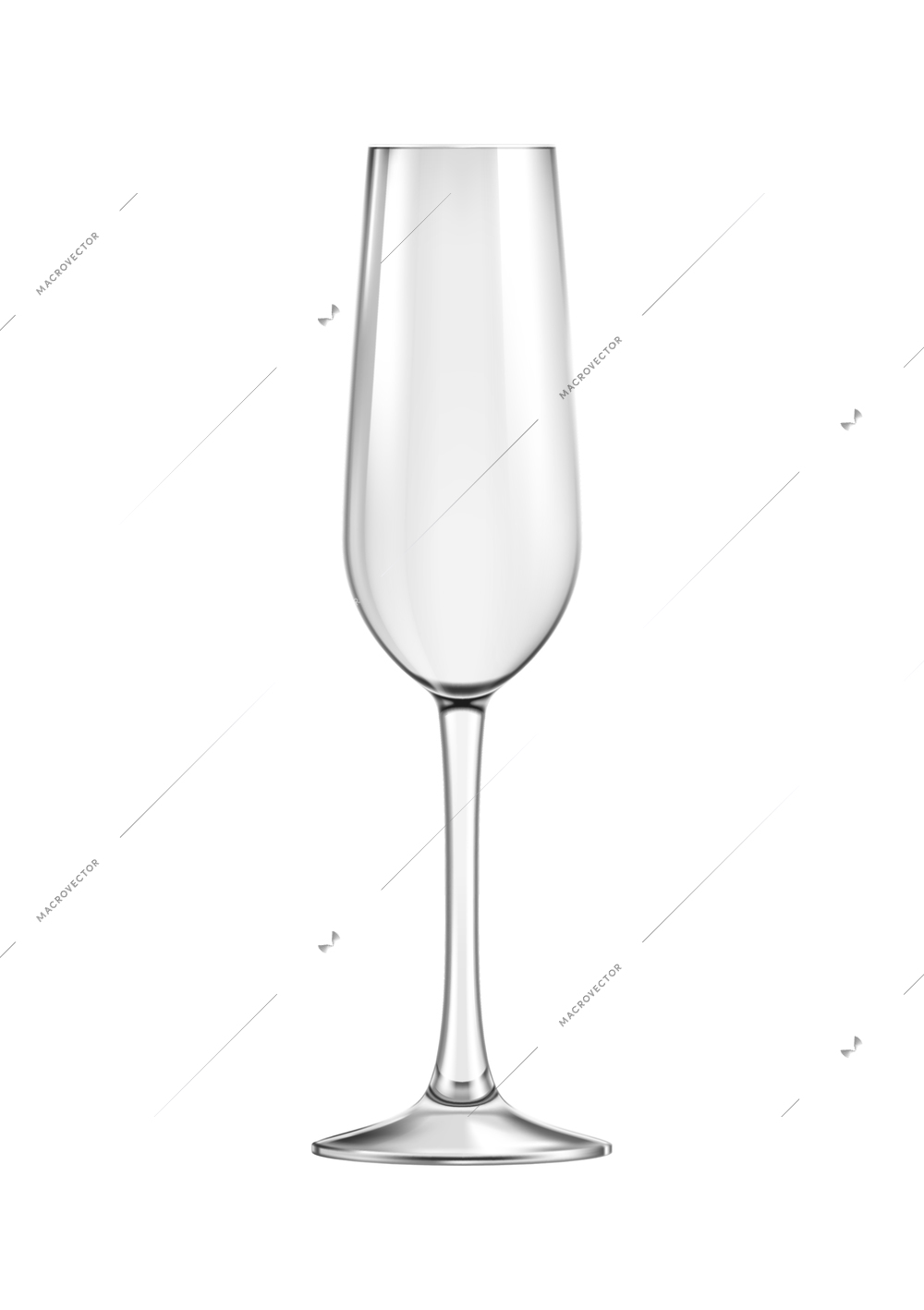 Empty clean champagne glass on white background realistic vector illustration