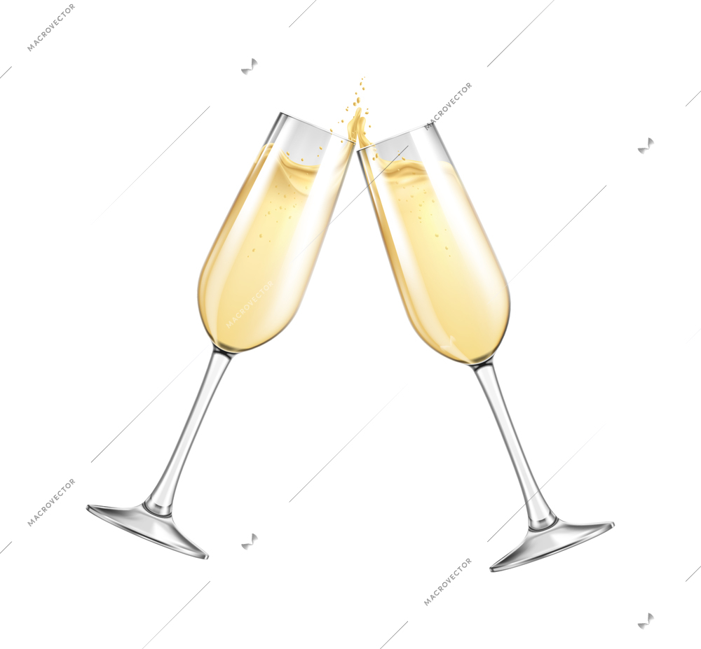 Two clinking glasses of champagne realistic vector illustration