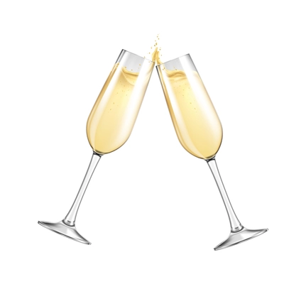 Two clinking glasses of champagne realistic vector illustration