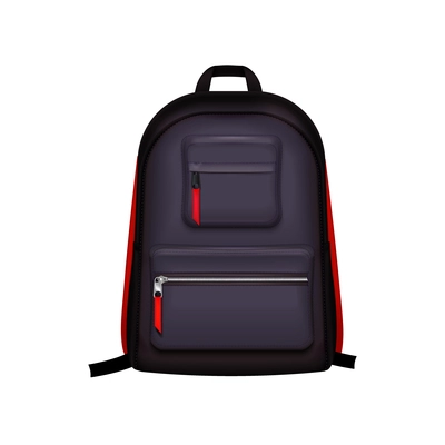 Realistic stylish black and red school backpack with zips vector illustration