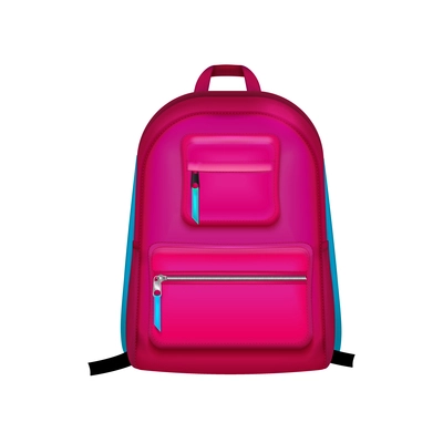 Realistic school backpack in blue and pink colors vector illustration