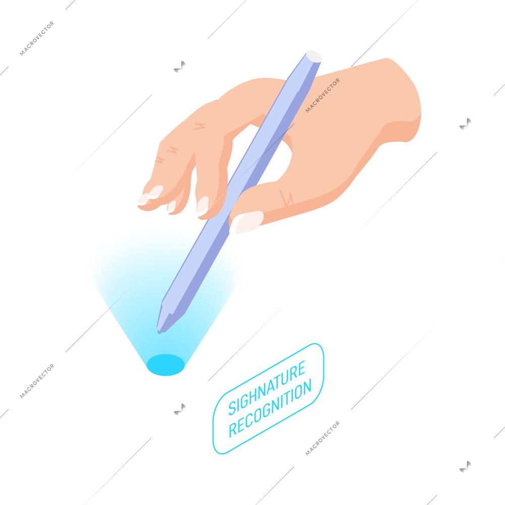 Biometric authentication isometric icon with signature recongition technology vector illustration