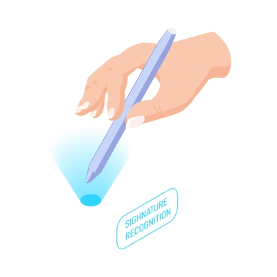 Biometric authentication isometric icon with signature recongition technology vector illustration