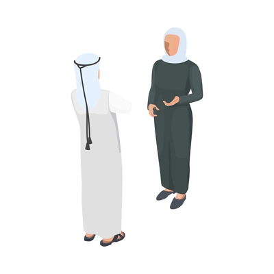 Isometric arab people icon with man and woman talking 3d isolated vector illustration