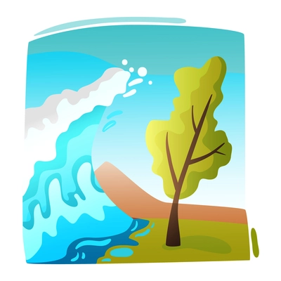 Natural disaster tsunami flat composition with wild landscape and big wave vector illustration