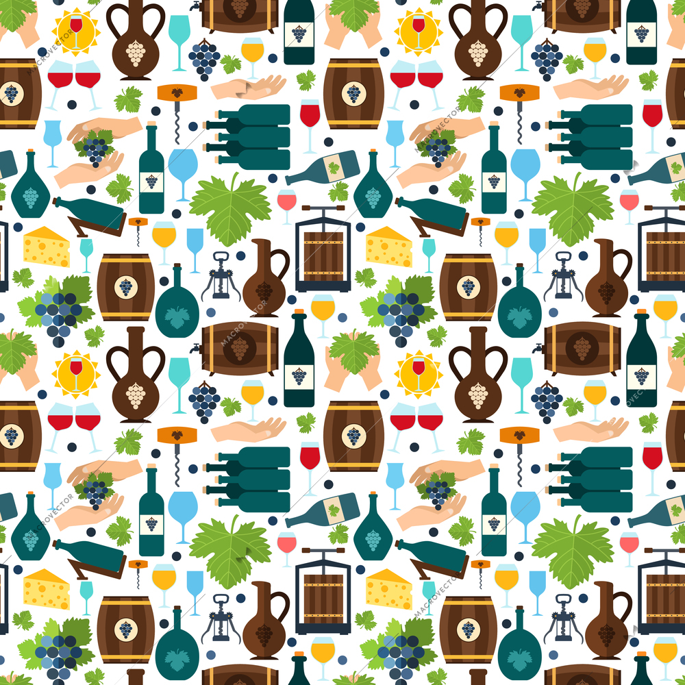 Wine tradition alcohol drink seamless pattern vector illustration