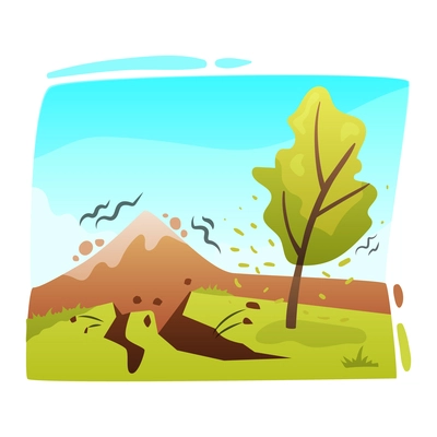Natural disaster composition with earthquake and wild landscape with shaking mountain flat vector illustration
