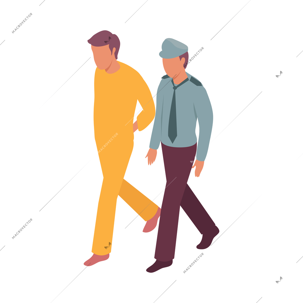 Court isometric icon with policeman going with defendant in uniform 3d vector illustration