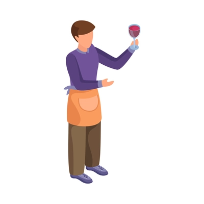 Isometric sommelier holding glass of red wine 3d icon vector illustration