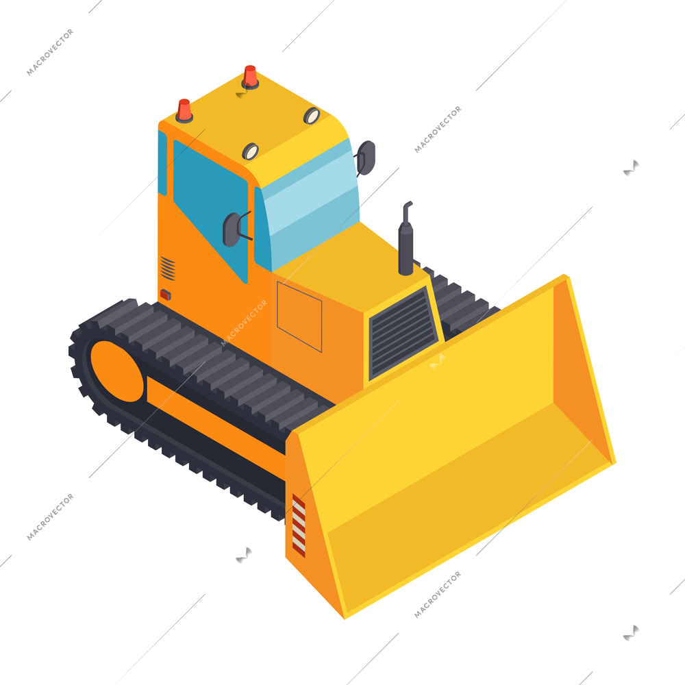 Yellow caterpillar bulldozer construction machinery isometric icon vector illustration