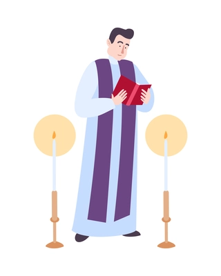 Flat character of priest performing funeral service in church vector illustration