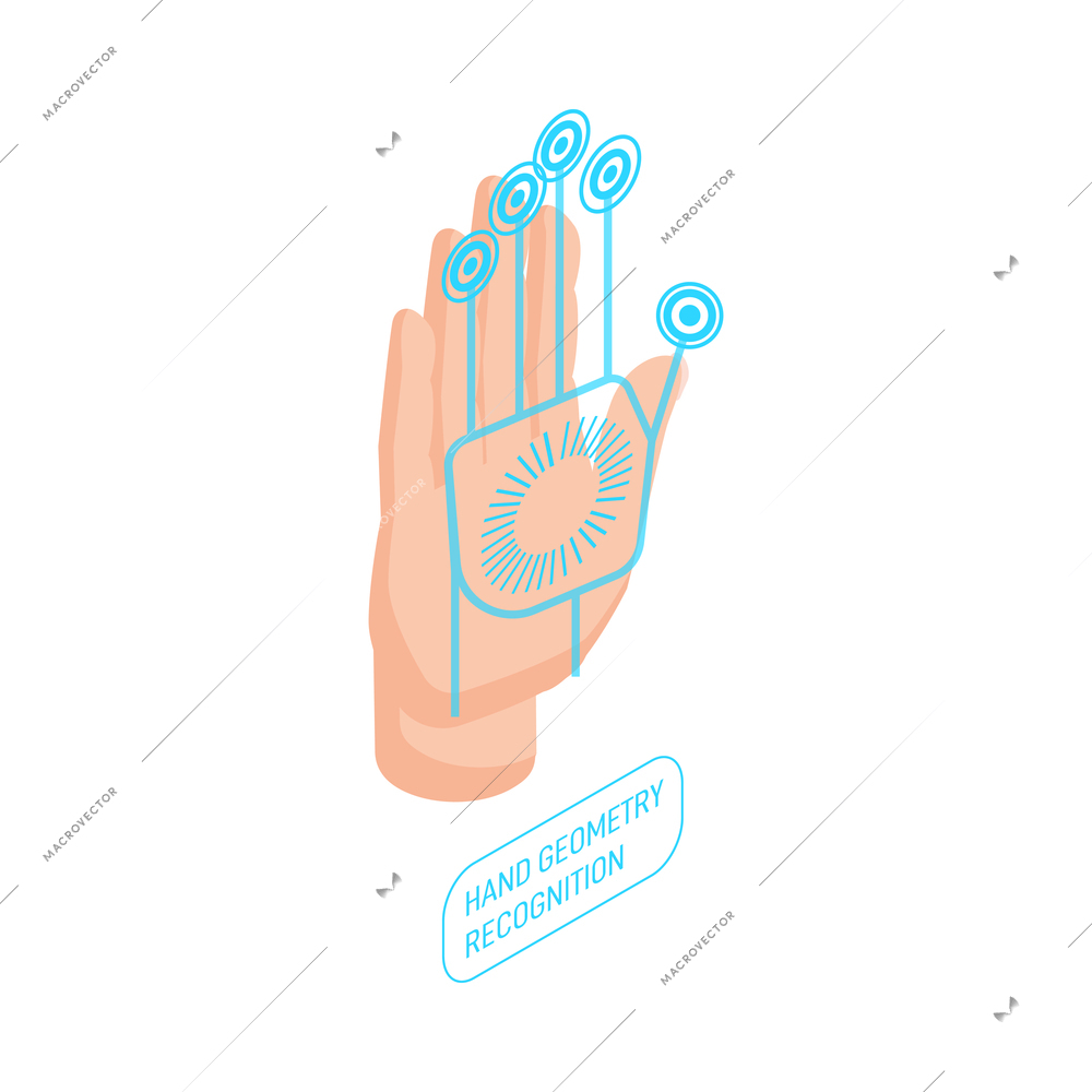 Hand geometry recognition biometric authentication isometric icon on white background 3d vector illustration