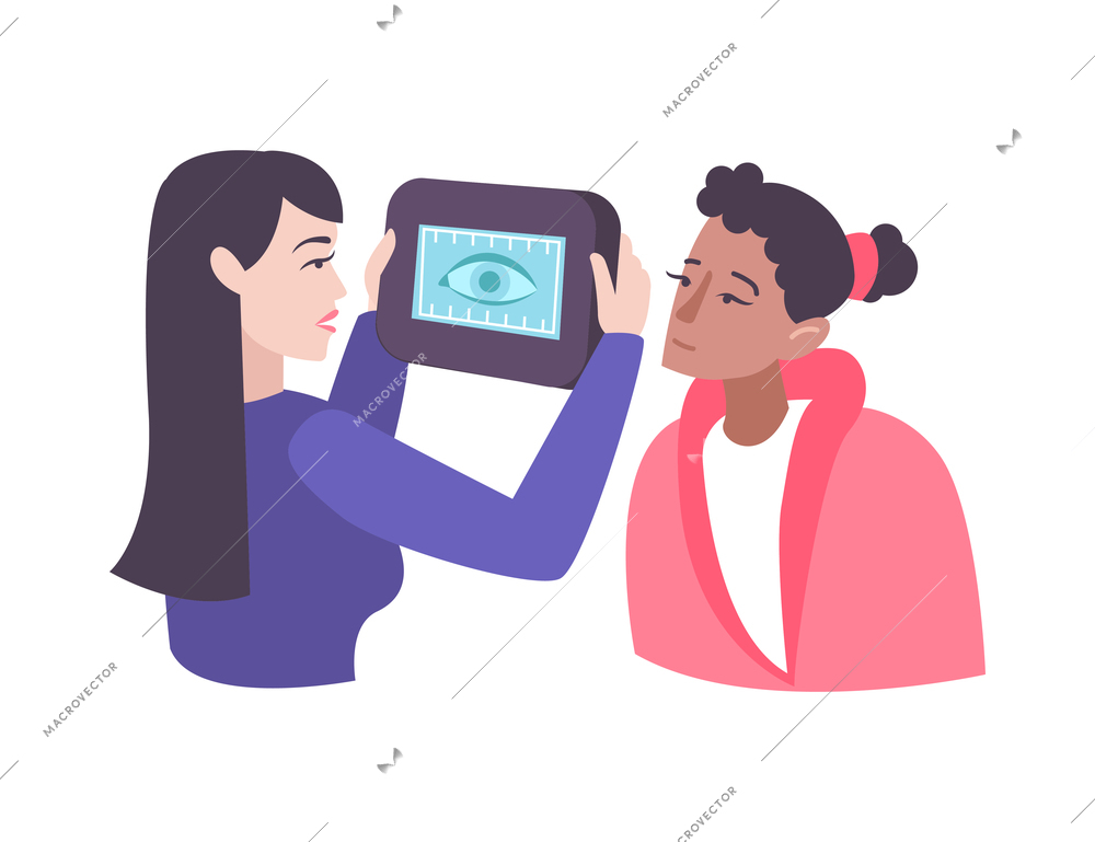 Biometric technology personal identity recognition flat icon with woman eye being scanned vector illustration