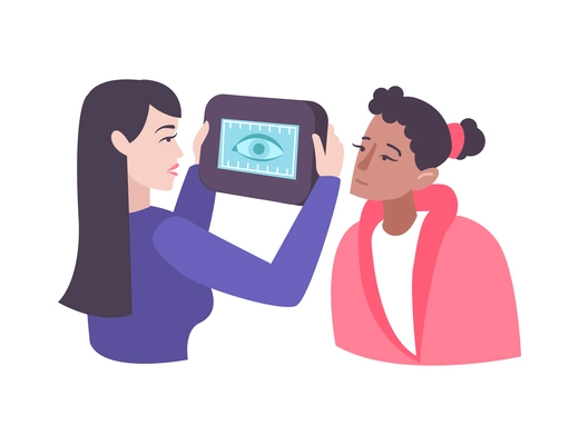 Biometric technology personal identity recognition flat icon with woman eye being scanned vector illustration