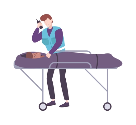 Human death flat icon with paramedic and dead person on stretcher vector illustration