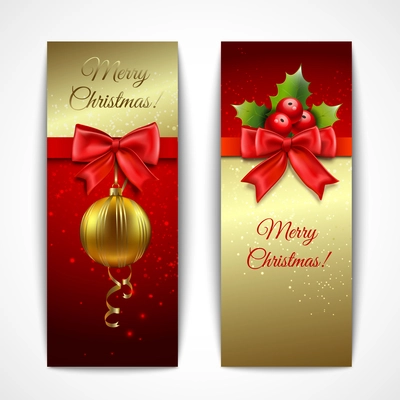 Christmas new year holiday decoration vertical banners set isolated vector illustration