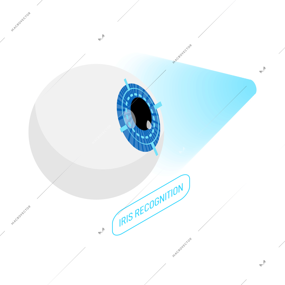 Biometric authentication iris recognition technology with human eye being scanned isometric icon vector illustration