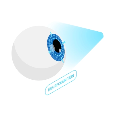 Biometric authentication iris recognition technology with human eye being scanned isometric icon vector illustration