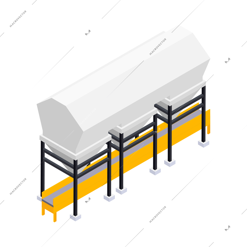 Concrete cement production icon with 3d factory equipment on white background isometric vector illustration