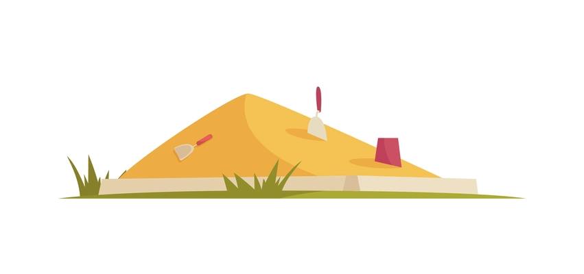 Sandpit with shovels and bucket in flat design vector illustration