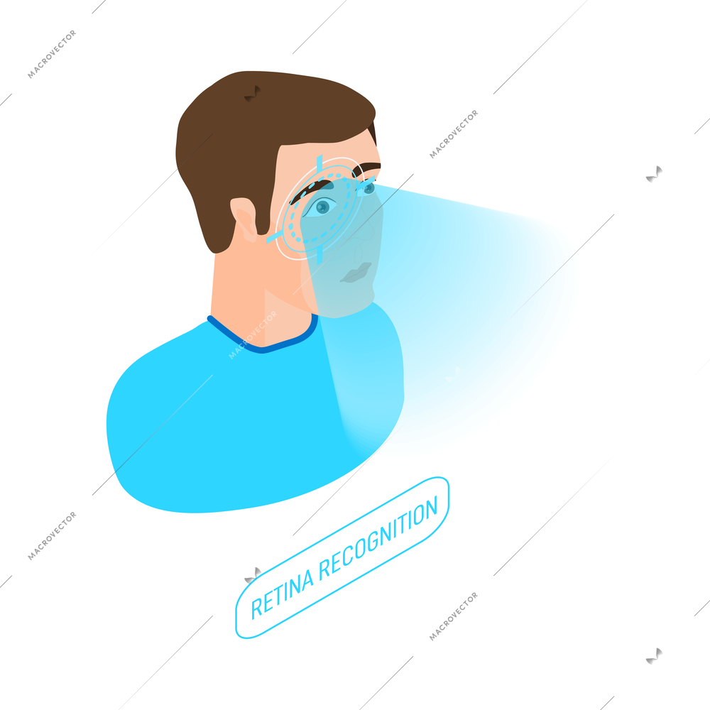 Biometric authentication isometric icon with recognition technology by eye retina 3d vector illustration