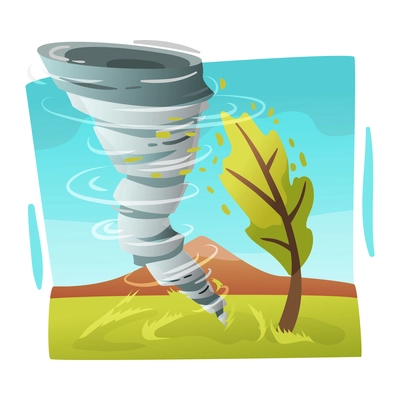 Natural disaster composition with wild landscape and tornado flat vector illustration