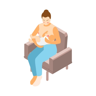 Isometric icon with woman breastfeeding baby 3d vector illustration