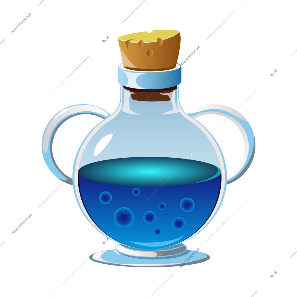 Realistic icon with blue magic potion in flask with cork vector illustration