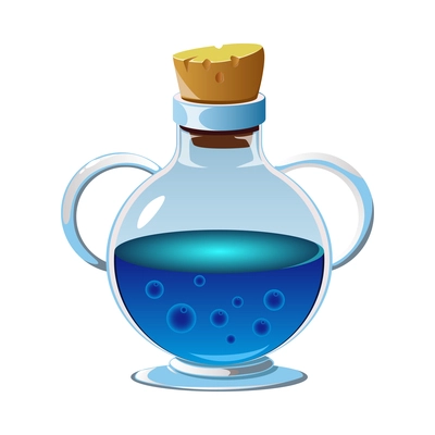 Realistic icon with blue magic potion in flask with cork vector illustration