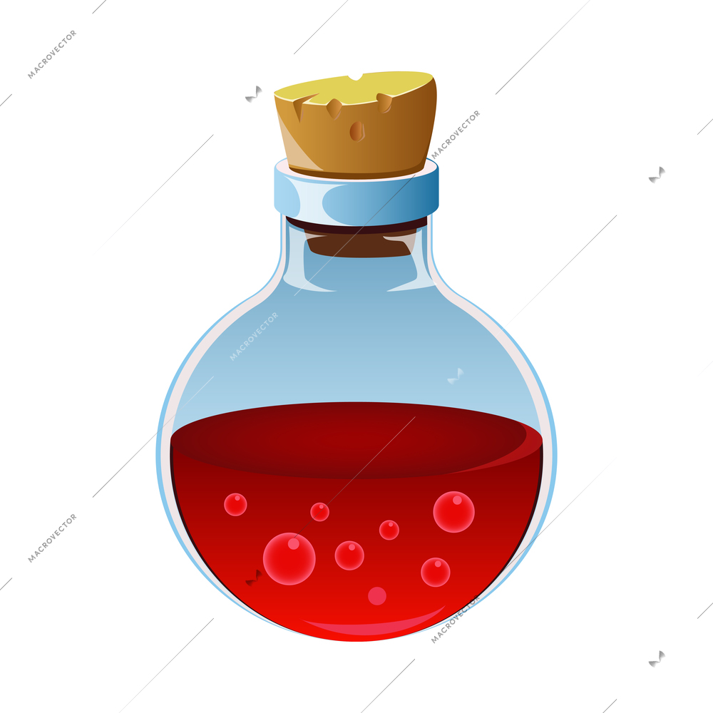 Realistic icon with glass flask of red magic potion vector illustration