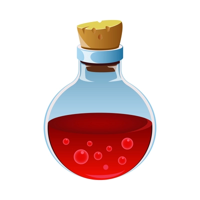 Realistic icon with glass flask of red magic potion vector illustration