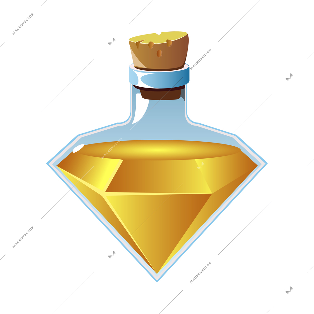 Realistic bottle in shape of diamond with magic potion or elixir vector illustration