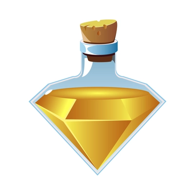 Realistic bottle in shape of diamond with magic potion or elixir vector illustration