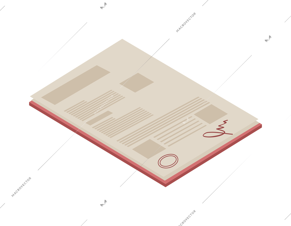 Signed paper document or contract icon isometric vector illustration