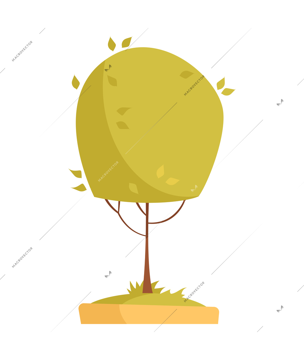 Green shaped tree in garden or city park flat vector illustration