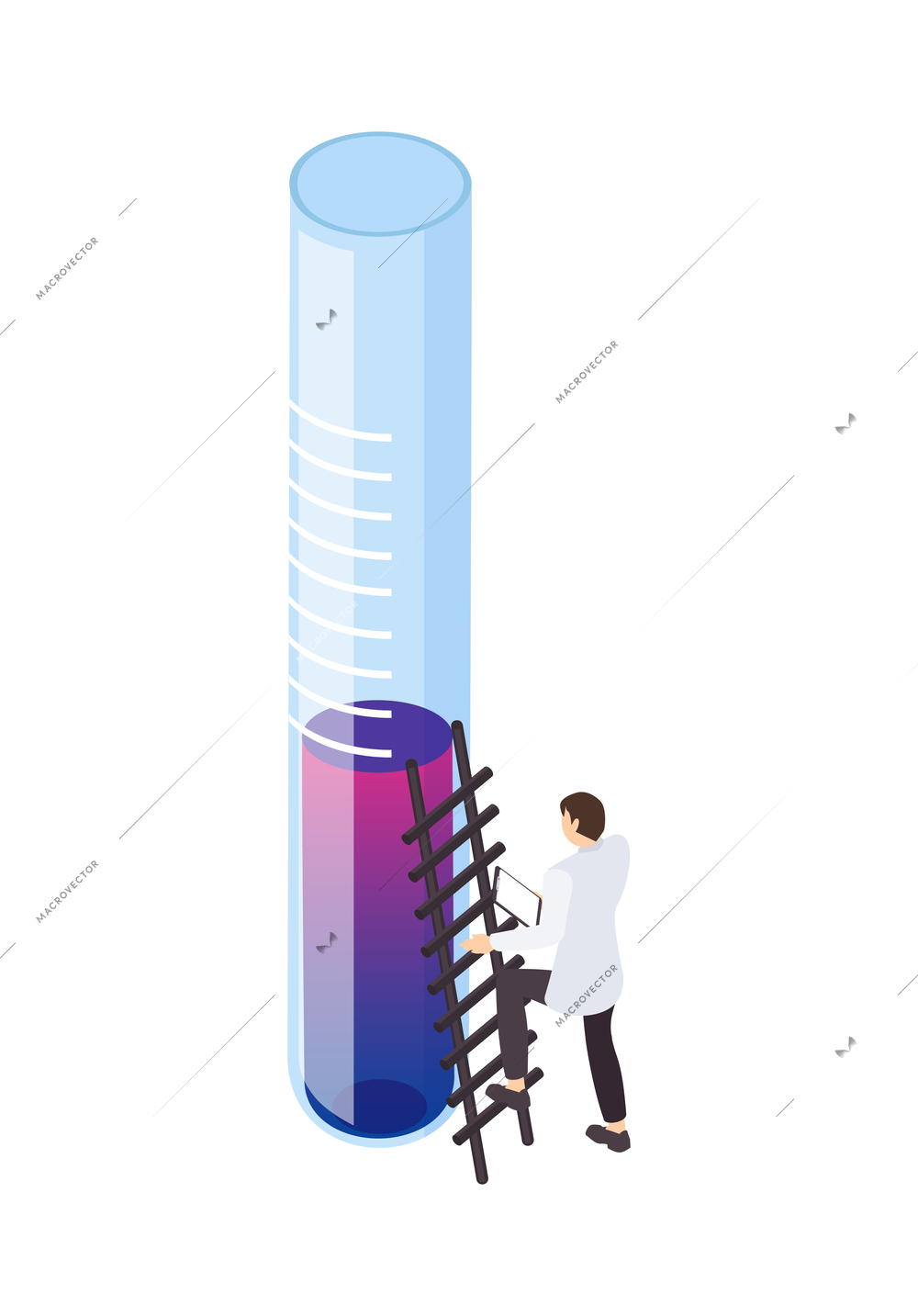Science isometric icon with human character of scientist and laboratory tube 3d vector illustration
