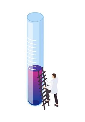 Science isometric icon with human character of scientist and laboratory tube 3d vector illustration