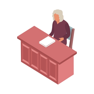 Male judge wearing wig in courtroom isometric icon vector illustration