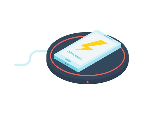 Smartphone charging with wireless charger pad isometric vector illustration