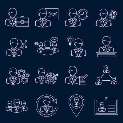 Effective management modern company symbols icons outline set isolated vector illustration