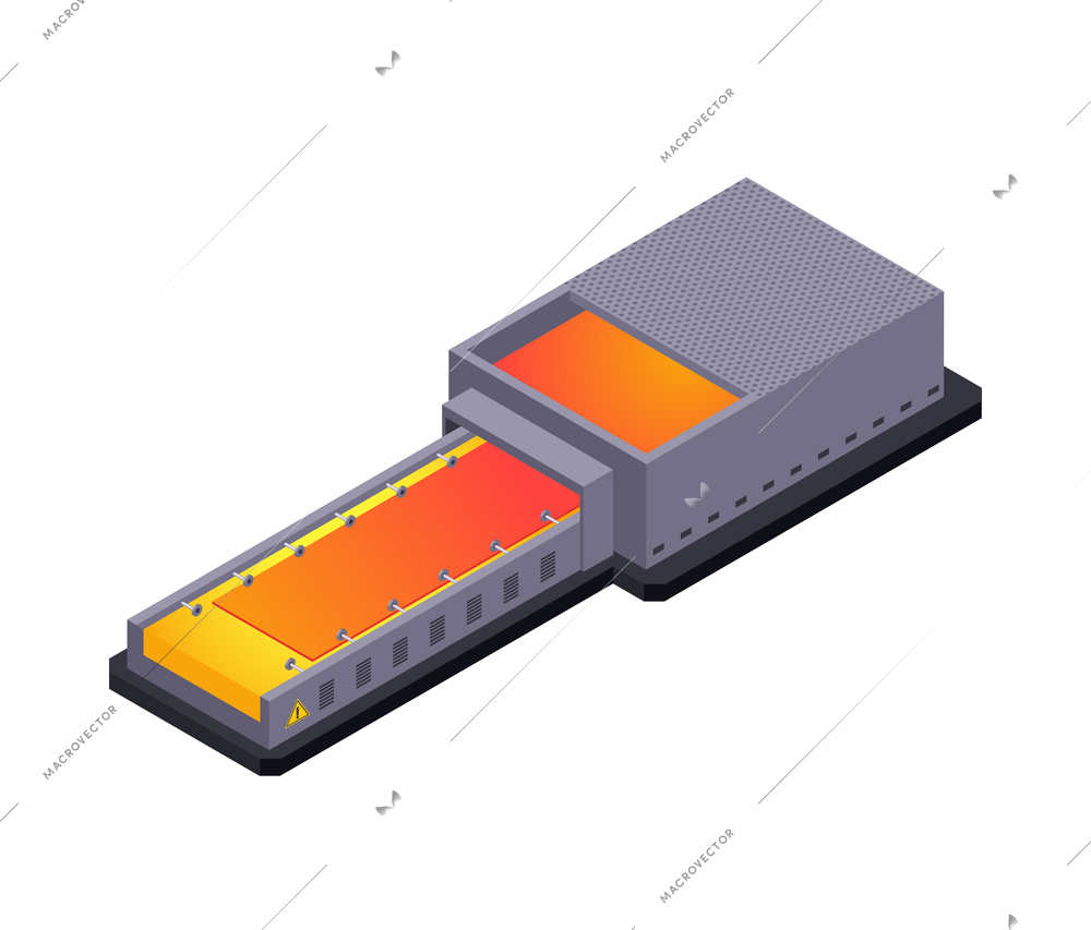 Isometric icon with glass sheet production line 3d vector illustration