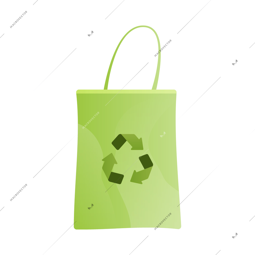 Eco friendly green shopping bag with recycle symbol flat vector illustration