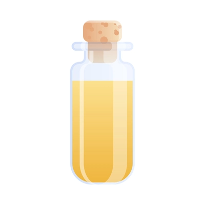 Flat glass bottle for cosmetic product with cork on white background vector illustration