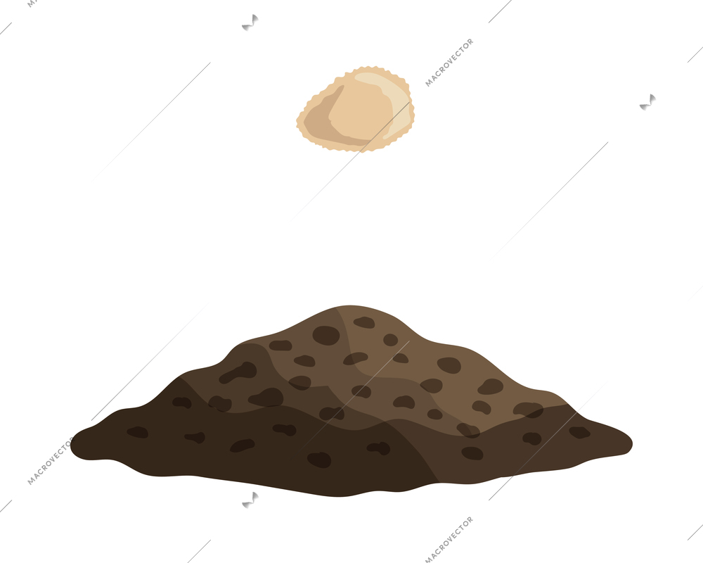 Flat isolated tomato seed and soil heap vector illustration